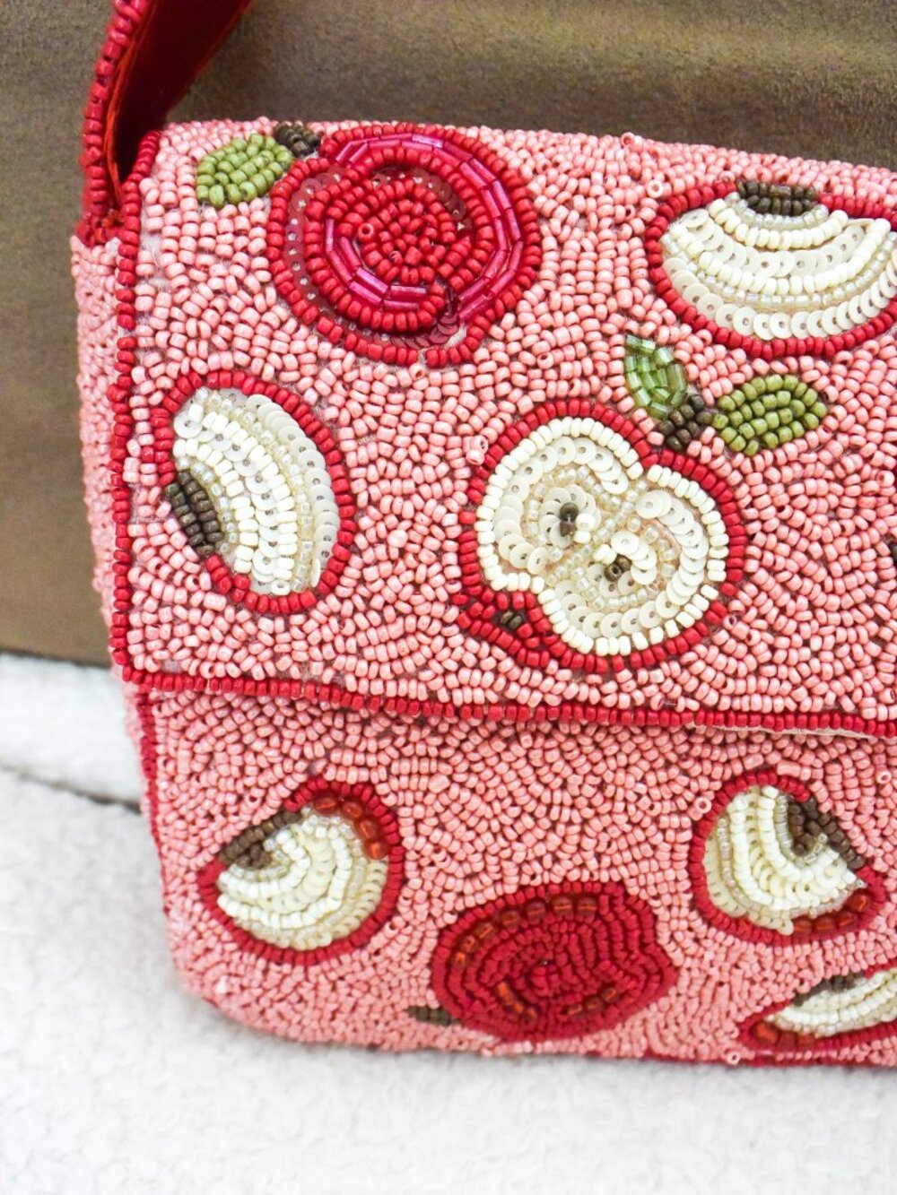 Made in India- Pink & Red Aple Beaded Purse/Bag - VIRAL - NEW! - Picture 2 of 11